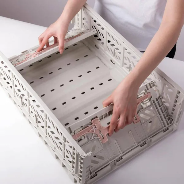 Aykasa Maxibox Comfort Lock Folding Crate 23.6 x 15.7 x 7.1 in – Light Gray