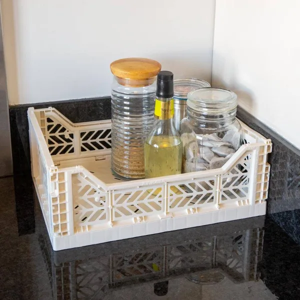 Aykasa Midibox Folding Crate 15.7 x 11.8 x 5.5 in – Coconut Milk